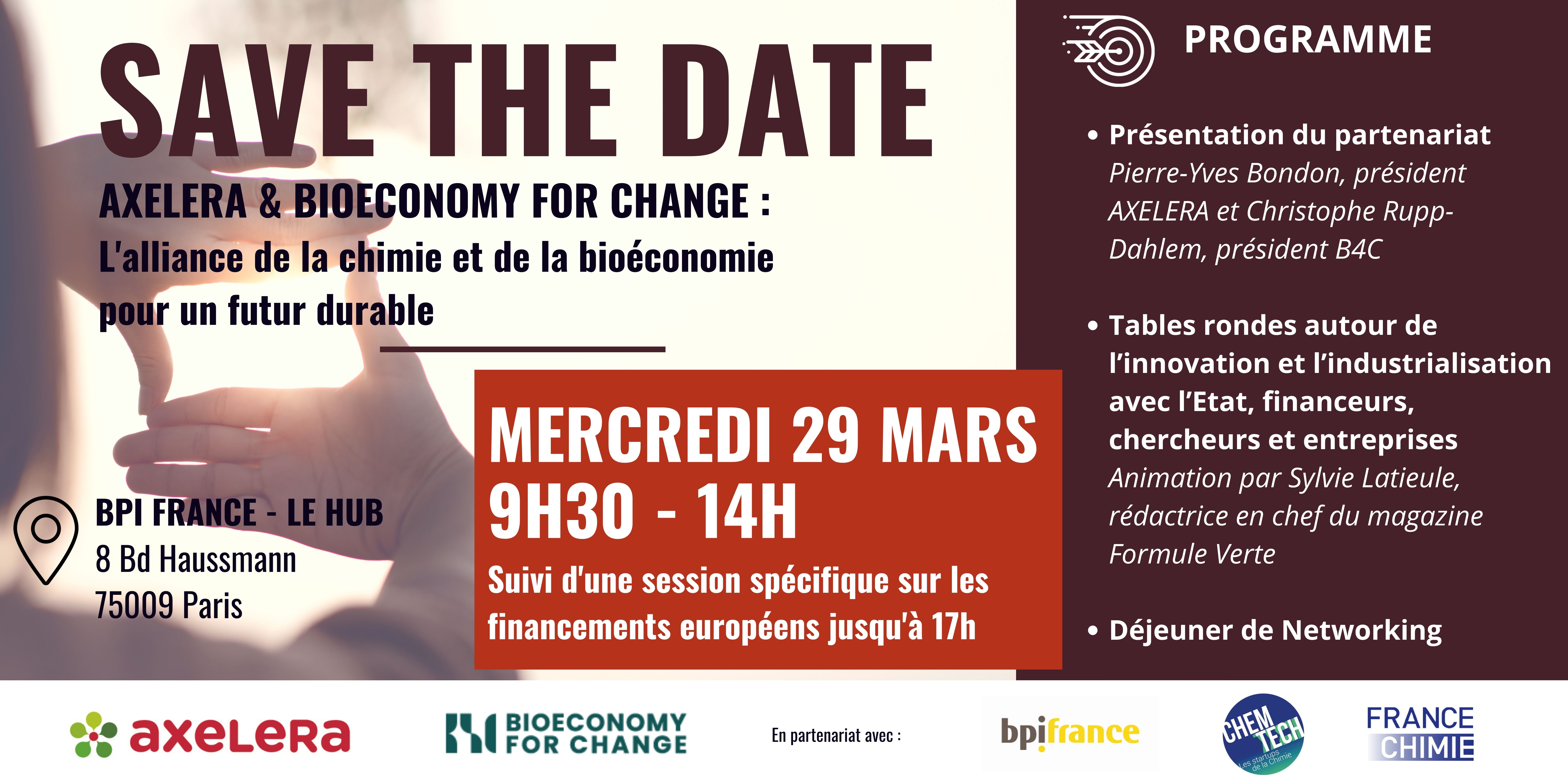 SAVE THE DATE : AXELERA & B4C, L'alliance de la chimie et de la bioéconomie 
